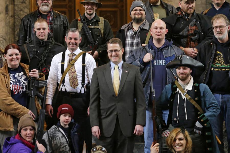 Rep. Matt Shea poses with gun owners.