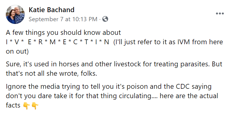 Image of a Facebook post about ivermectin